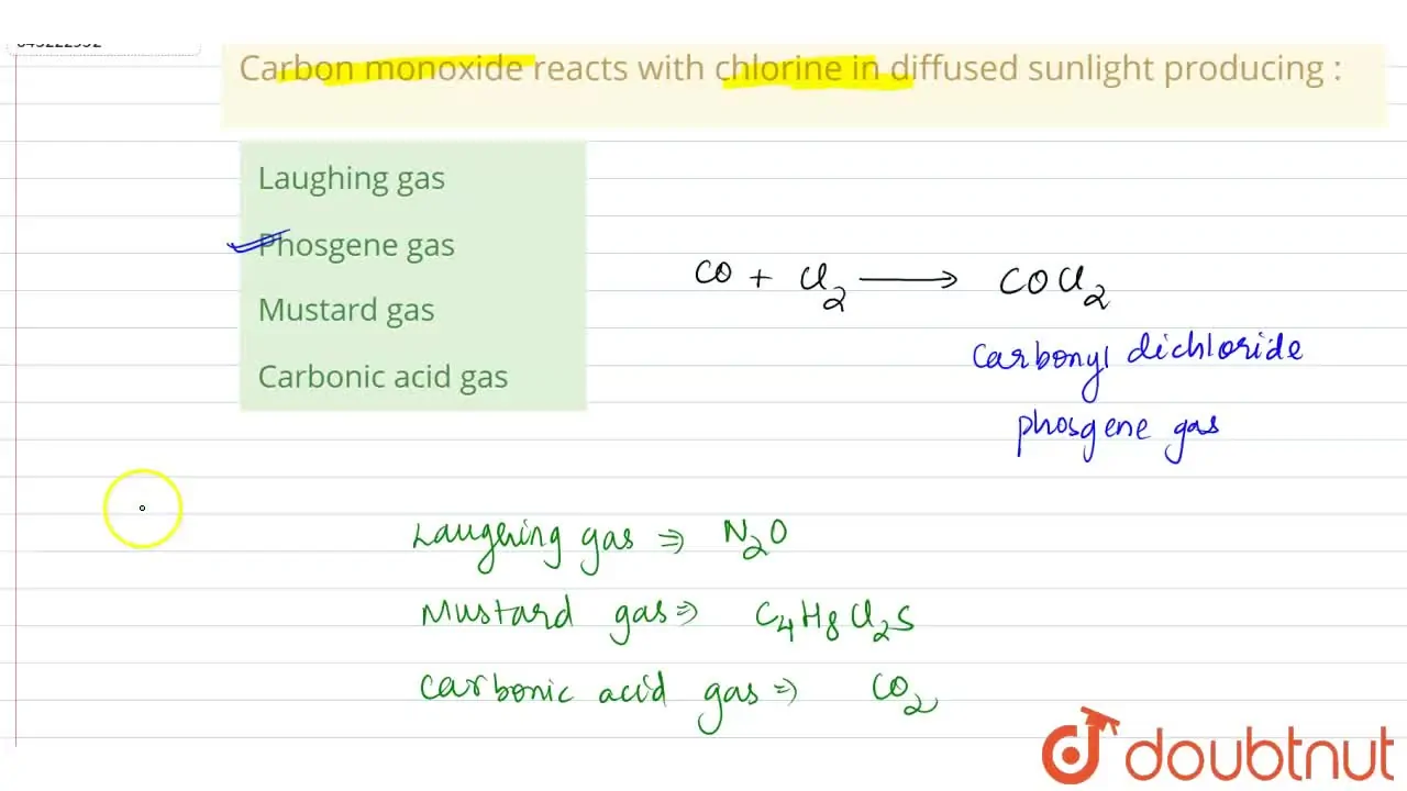 [Odia] Carbon monoxide reacts with chlorine in diffused sunlight produ