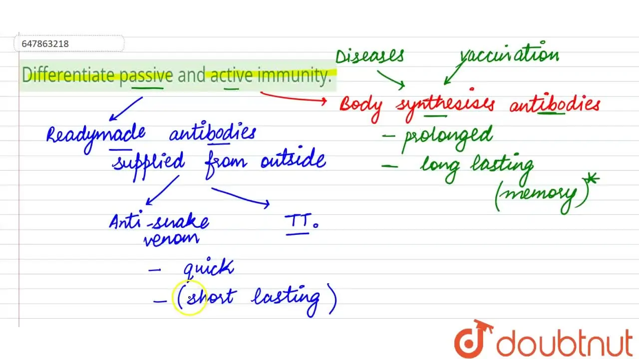 [Punjabi Solution] Differentiate passive and active immunity.