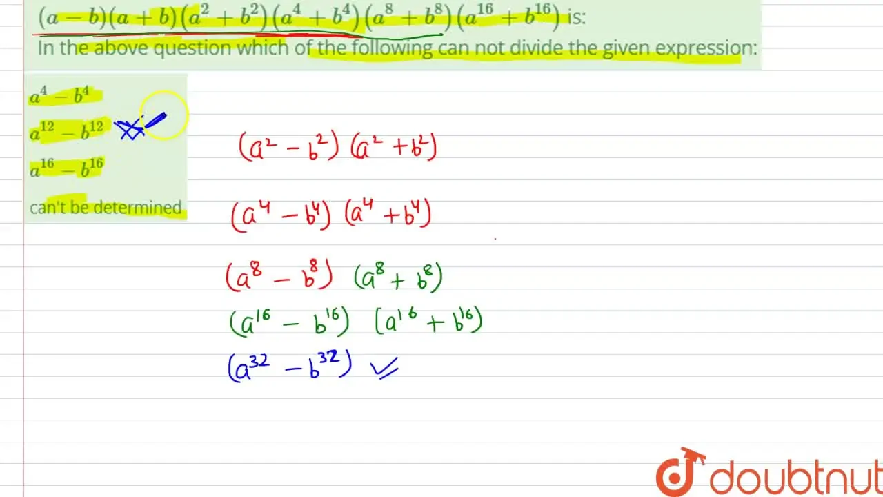 Simplify (a - B)(a + B)(a^2 + B^2)(a^4 + B^4) (a^8 + B^8) (a^(16)