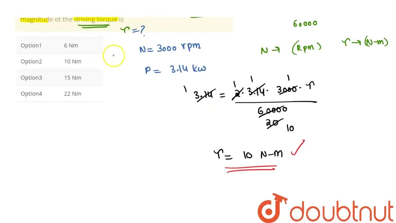 [Telugu] A shaft rotating at 3000 rpm is transmitting a power of 3.14