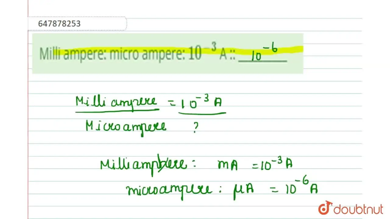 [Tamil Solution] Milli ampere micro ampere 10^(3) A