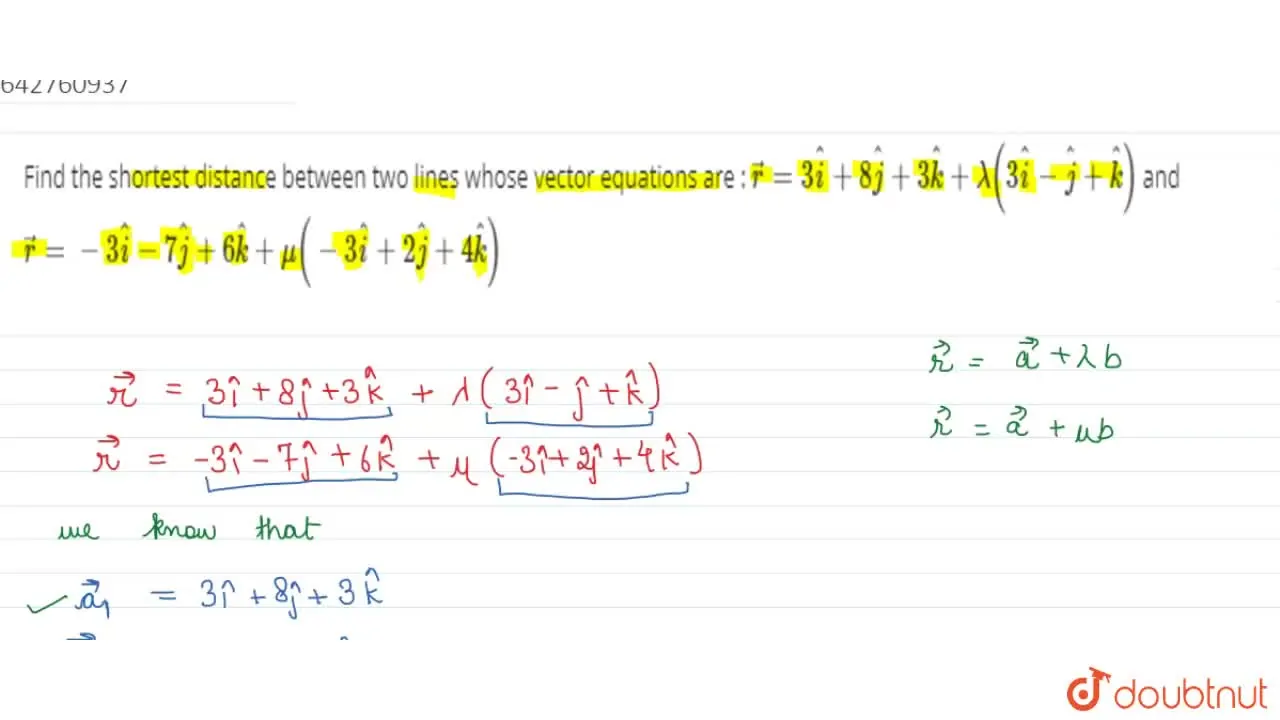 [Punjabi] Find the shortest distance between two lines whose vector eq