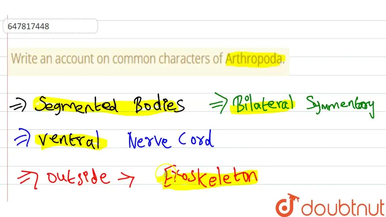 [Tamil Solution] Write an account on common characters of Arthropoda.