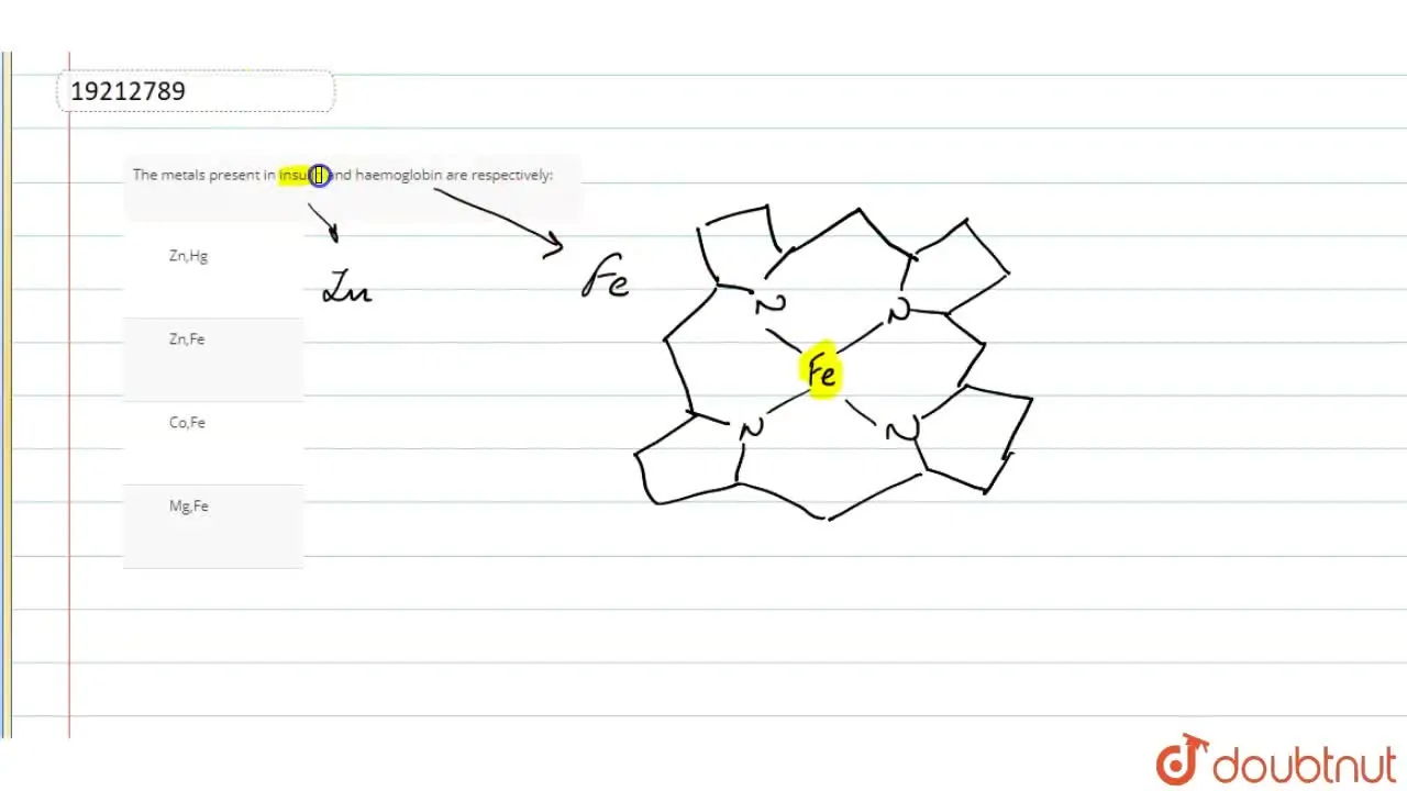 The metals present in insulin and haemoglobin are respectively