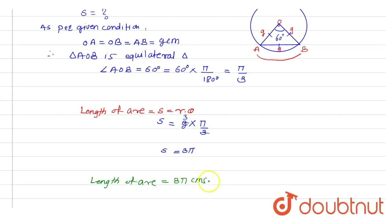 [Marathi] The radius of a circle is 9cm. Find the length of an arc of