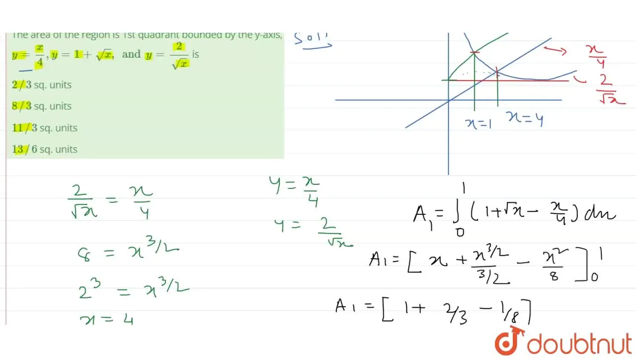 [Bengali] The area of the region is 1st quadrant bounded by the y-axis