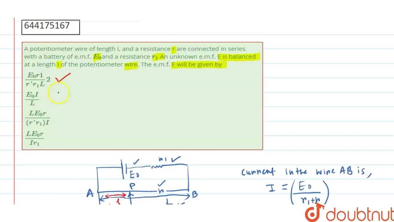 [Bengali] A potentiometer wire of length L and a resistance r are conn