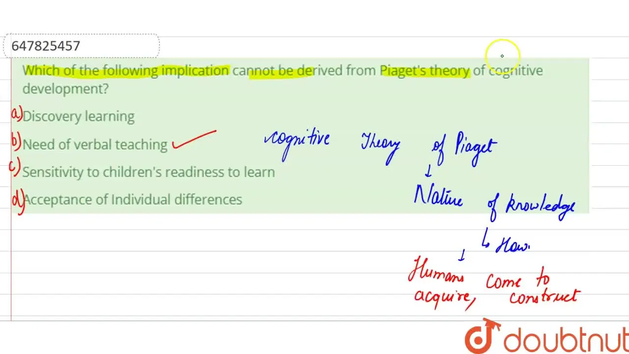 Which of the following implication cannot be derived from Piaget s the