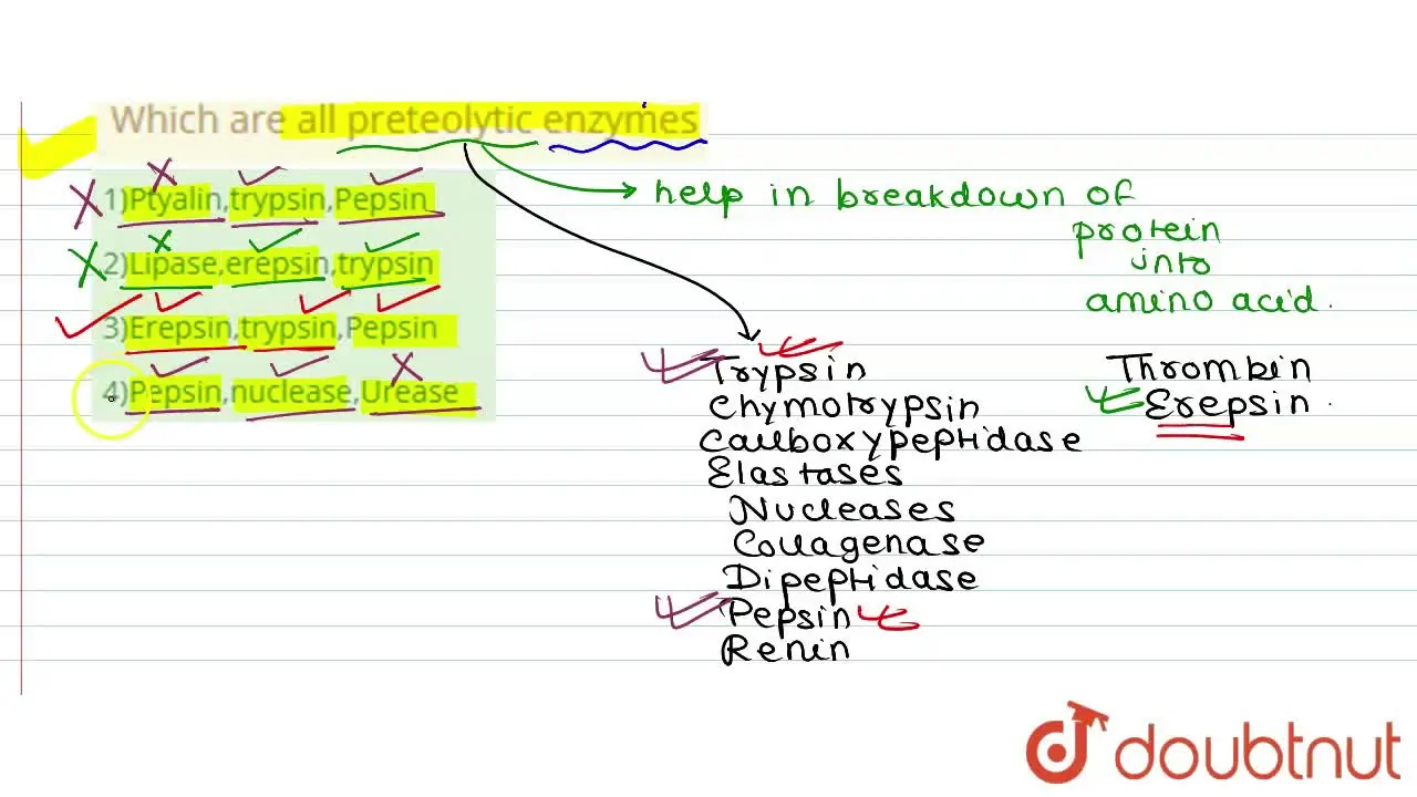 [Bengali Solution] Which are all preteolytic enzymes