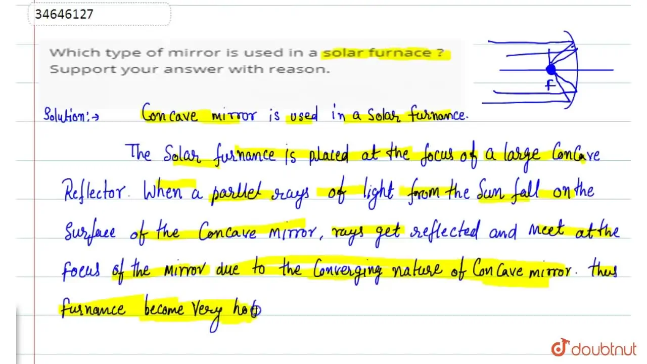 Which type of mirror is used in a solar furnace ? Support your answer