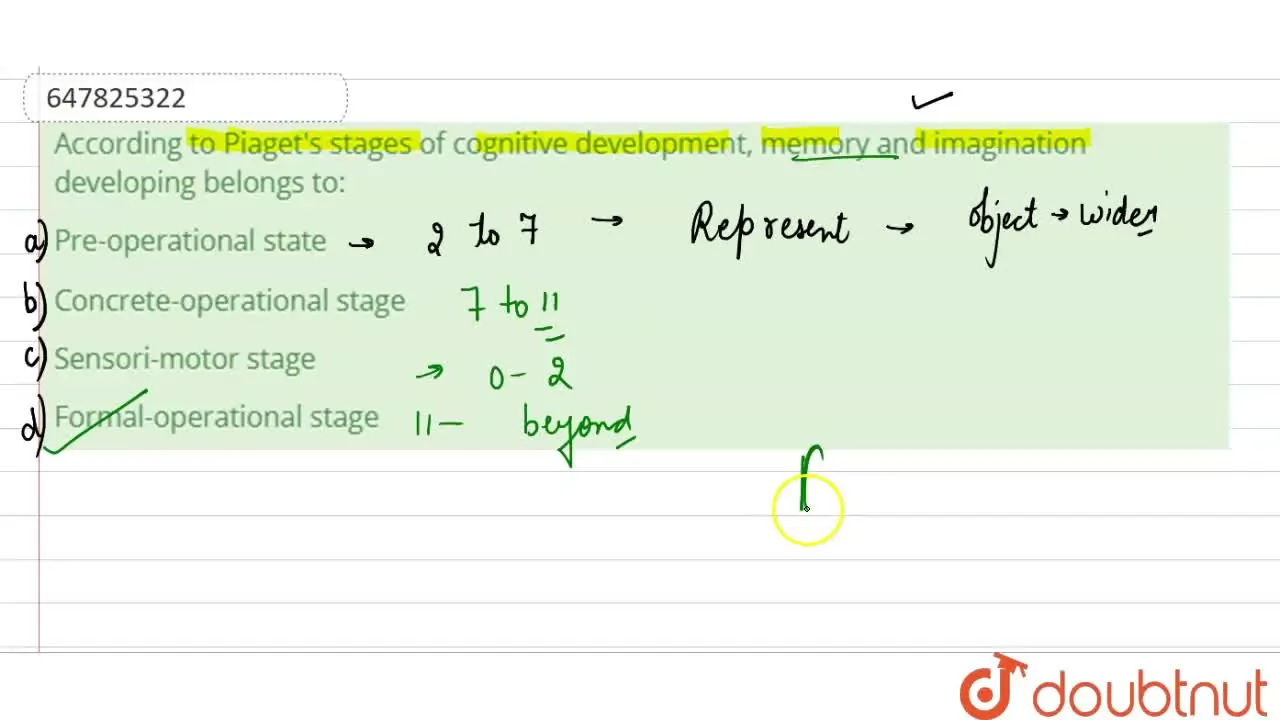 According to Piaget s stages of cognitive development memory and imag