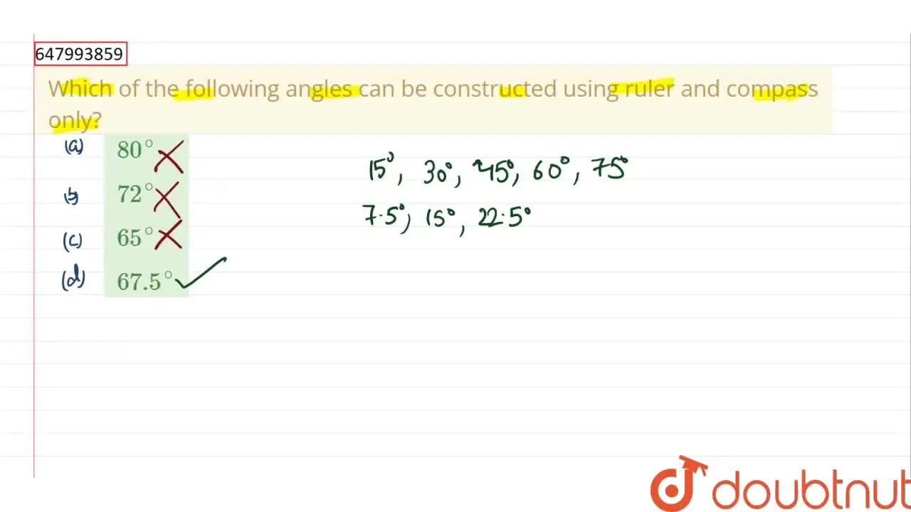 Construct an angle of 67.5∘ by using the ruler and compasses.