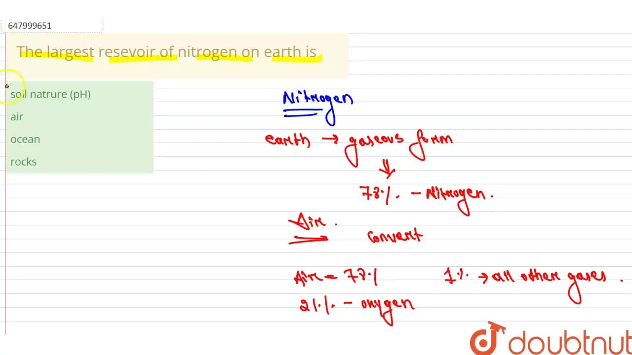 [Odia Solution] The largest resevoir of nitrogen on earth is