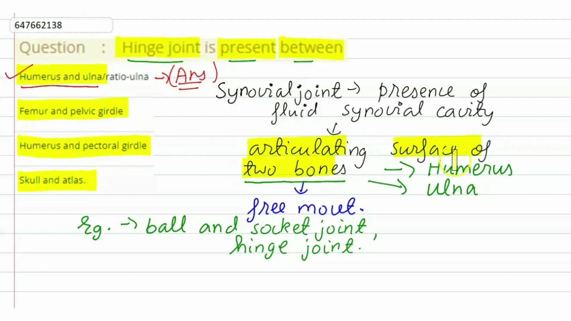 [Bengali Solution] Hinge joint is present between