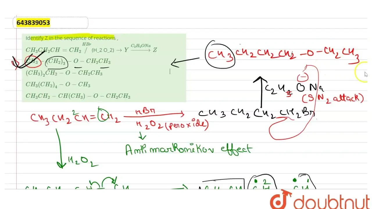 [Bengali] Identify Z in the sequence of reactions , CH3CH2CH=CH2 ove