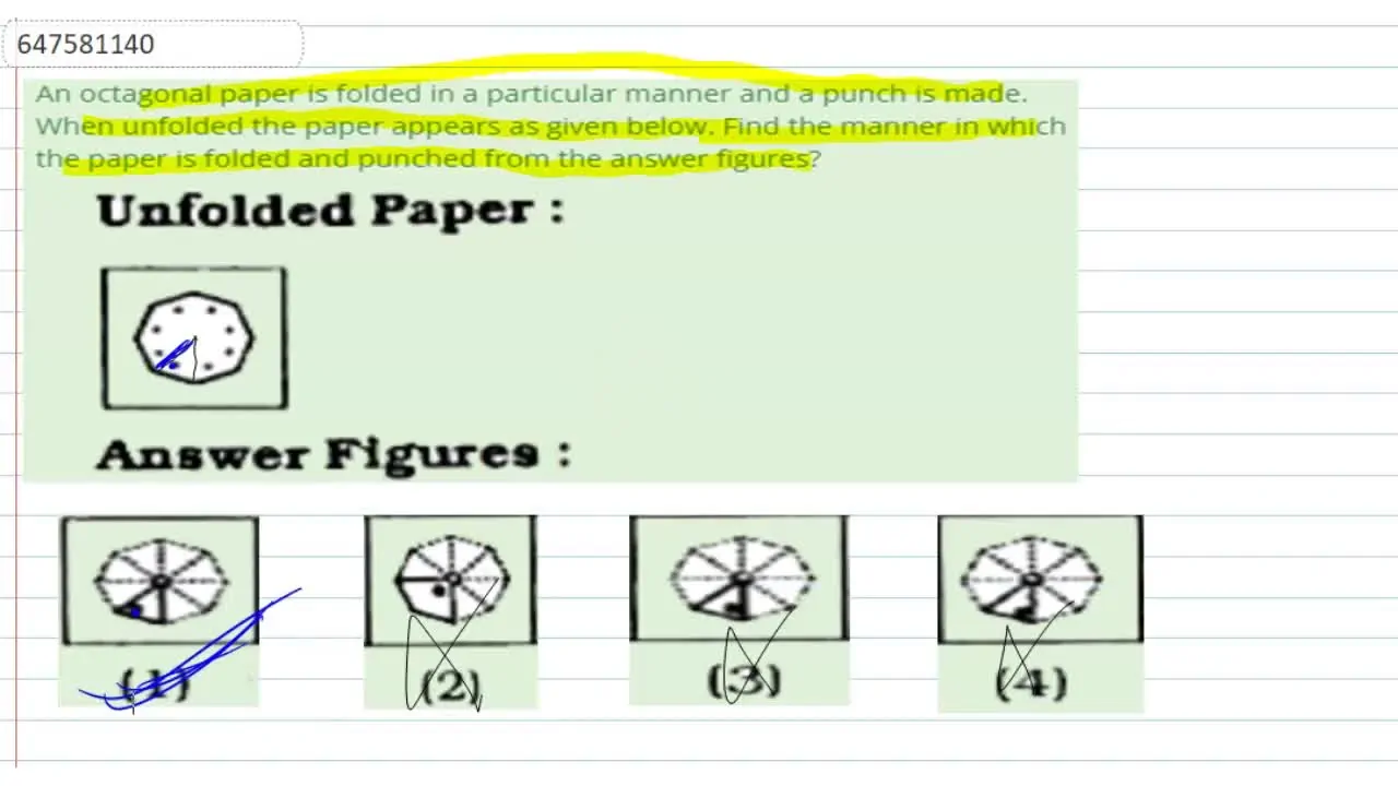 An octagonal paper is folded in a particular manner and a punch is mad