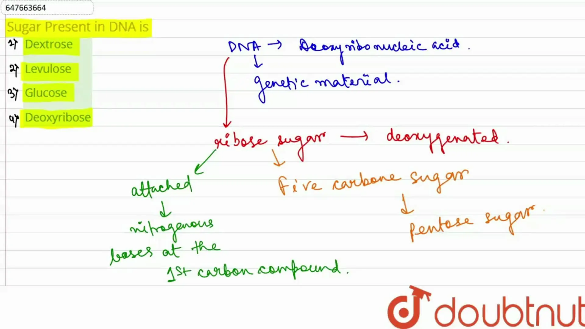 [Bengali Solution] Sugar Present in DNA is