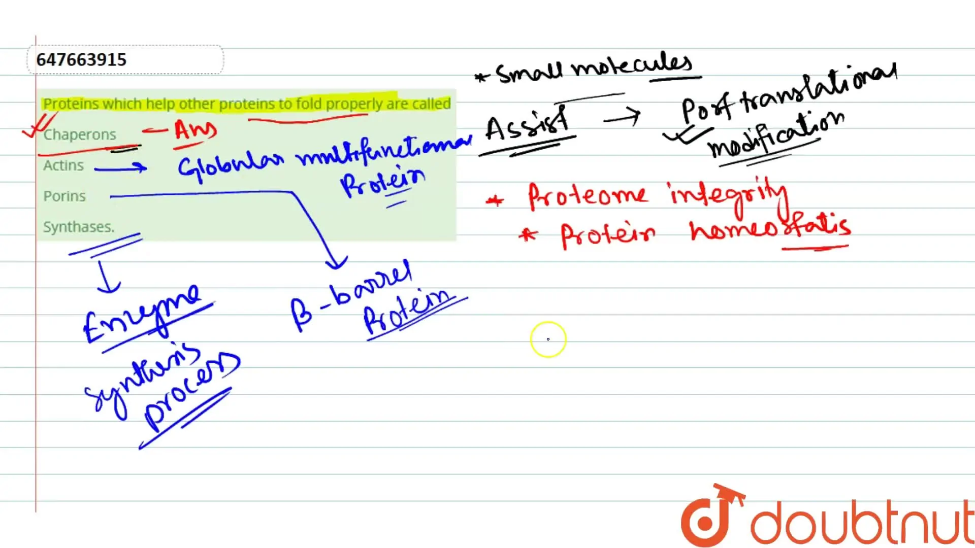 [Bengali Solution] Proteins which help other proteins to fold properly