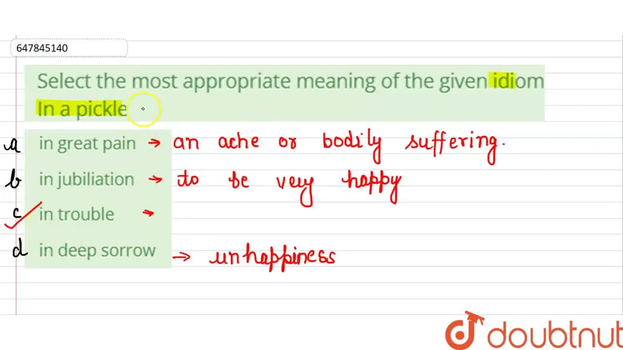 Select the most appropriate meaning of the given idiom. In a pickle