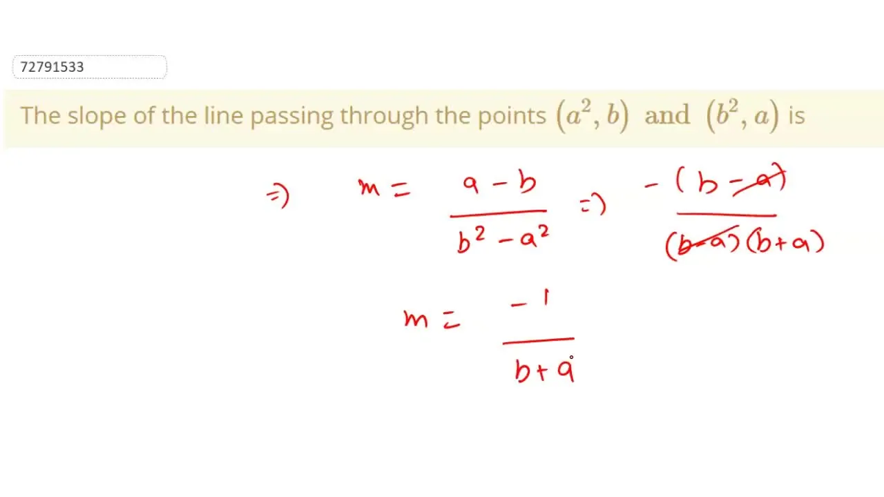 The Slope Of The Line Passing Through The Points (a^(2),b)and (b^(2),a