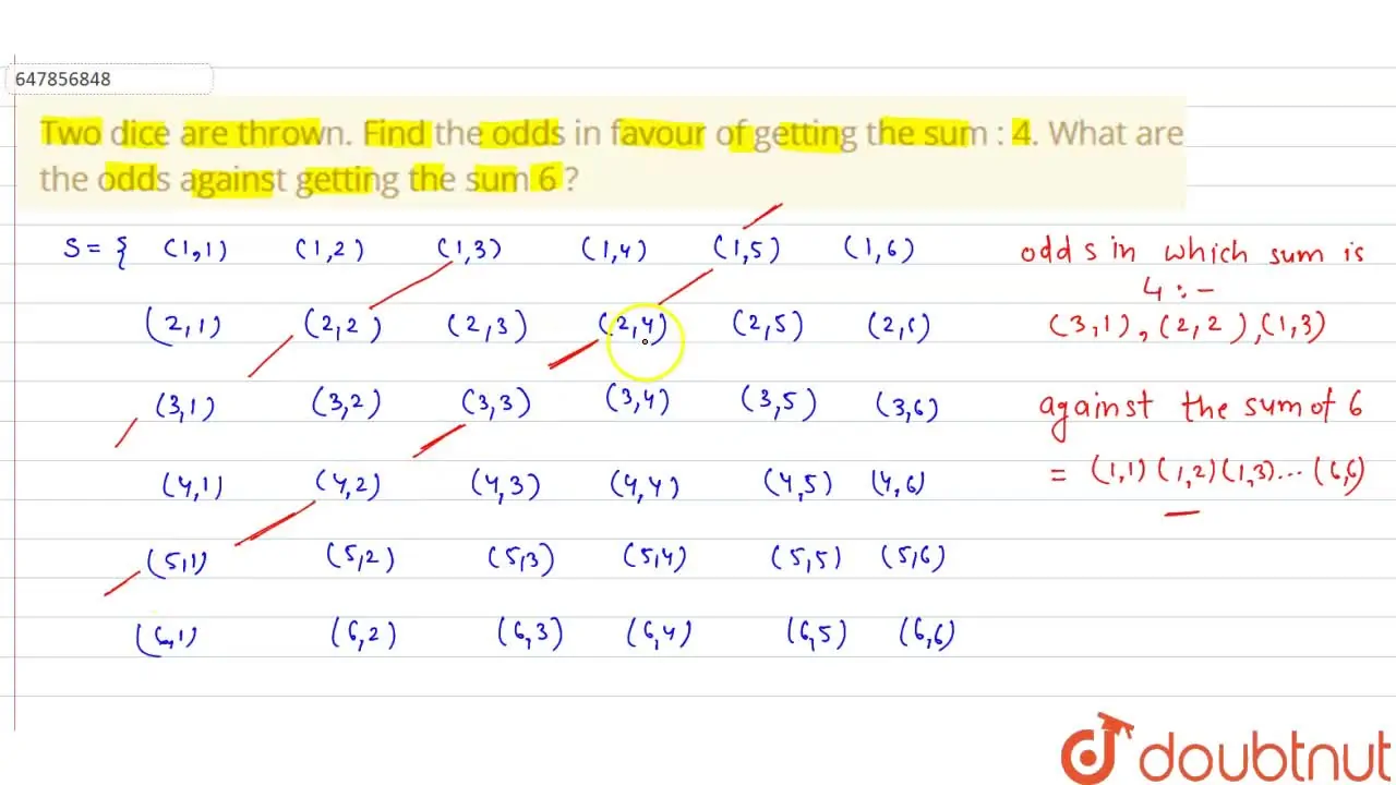 [Punjabi] Two dice are thrown. Find the odds in favour of getting the