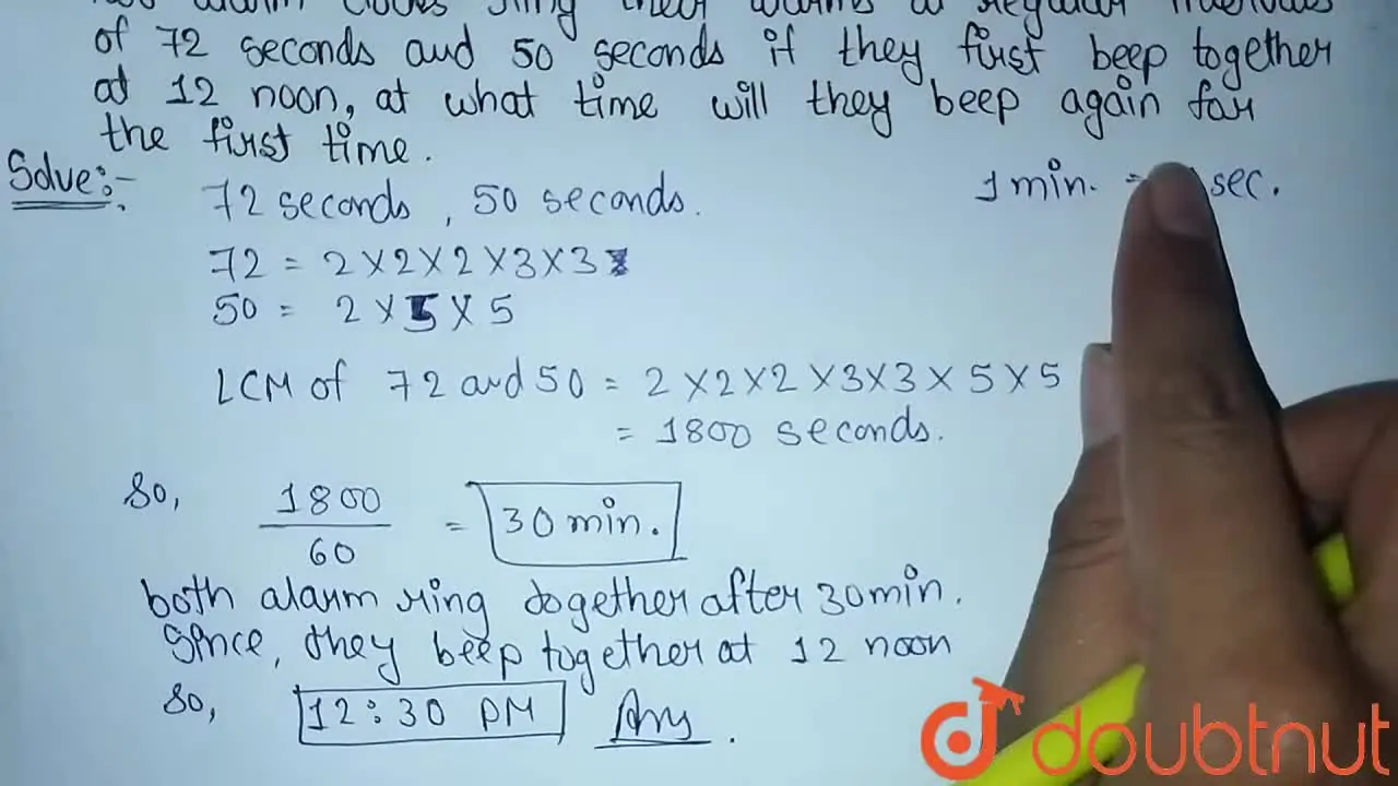 Two alarm clocks ring their alarms at regular intervals of 72 seconds
