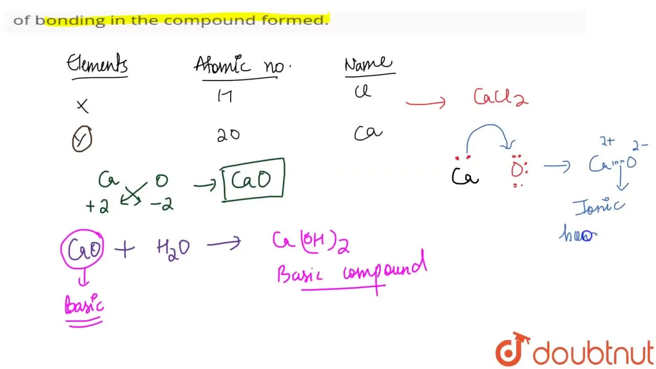 An element X (atomic number 17) reacts with an element Y (atomic numbe