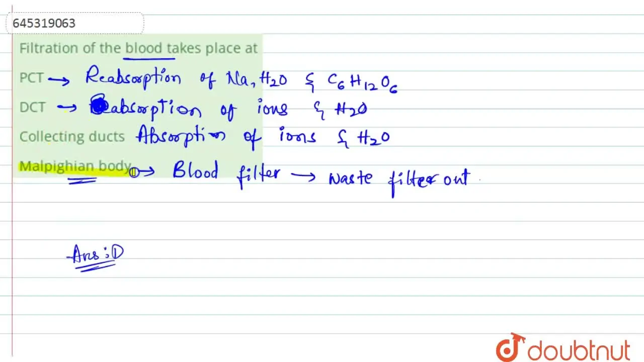 [Kannada Solution] Filtration of the blood takes place at