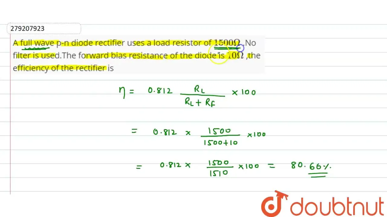 A full wave pn diode rectifier uses a load resistor of 1500Omega .No