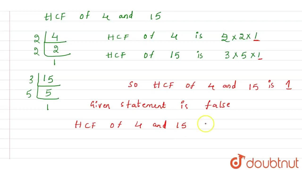 [Telugu] HCF of co-prime numbers 4 and 15 was found as follows by fact