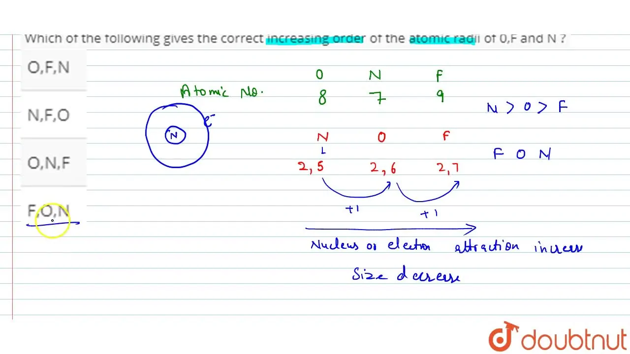 Which of the following gives the correct increasing order of the atomi