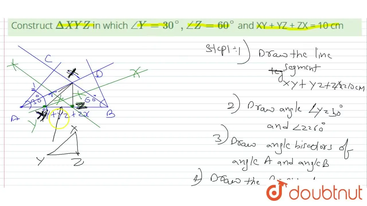 Construct a triangle XYZ in which ∠Y = 30°, ∠Z = 90° and XY + YZ + ZX = 11  cm