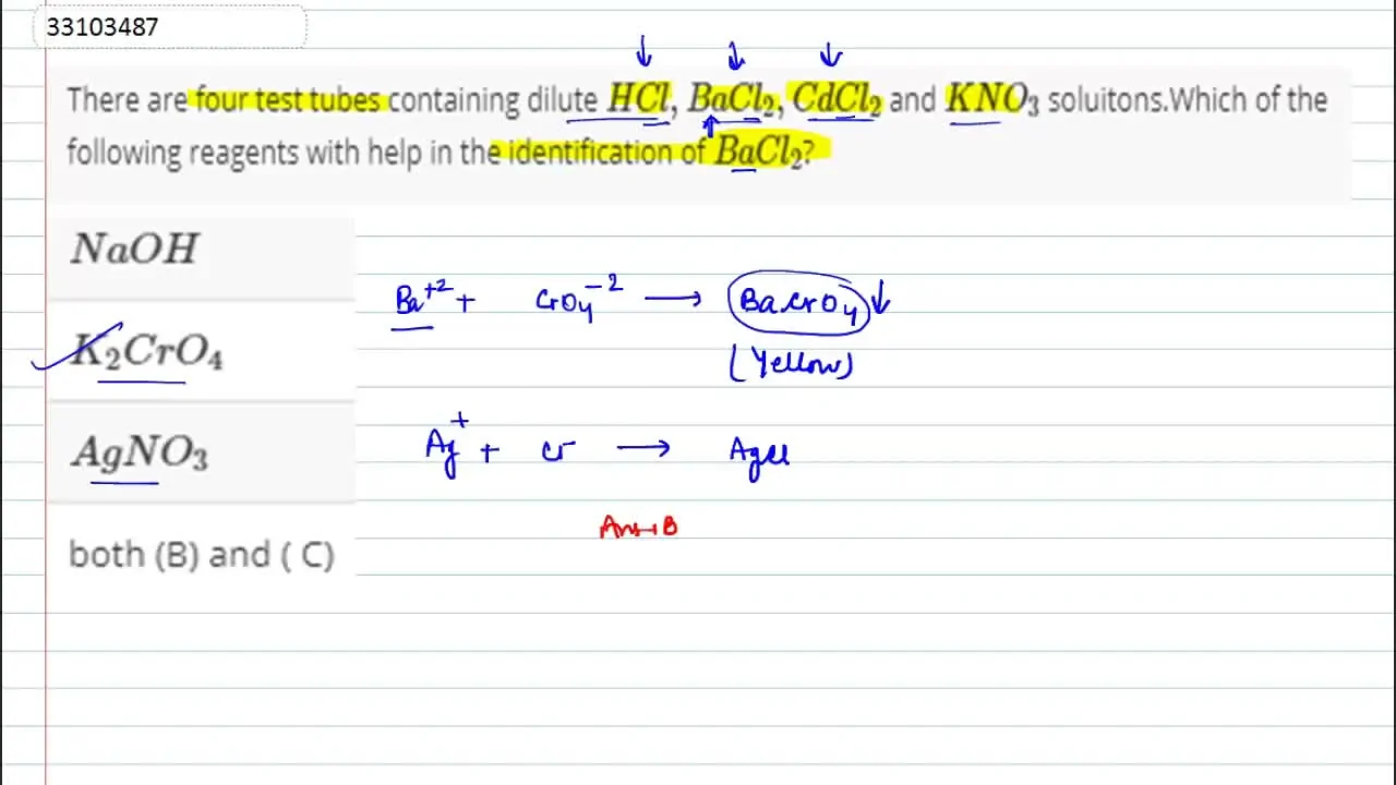 There are four test tubes containing dilute HCl,BaCl(2),CdCl(2) and KN