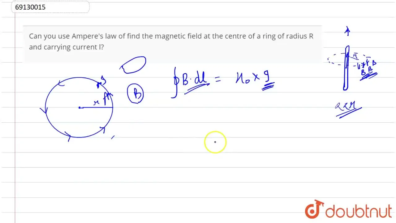 A battery is connected between two points A and B the circumference of a  uniform conducting ring of radius r and resistance R. One o the arcs AB of  the ring subtends