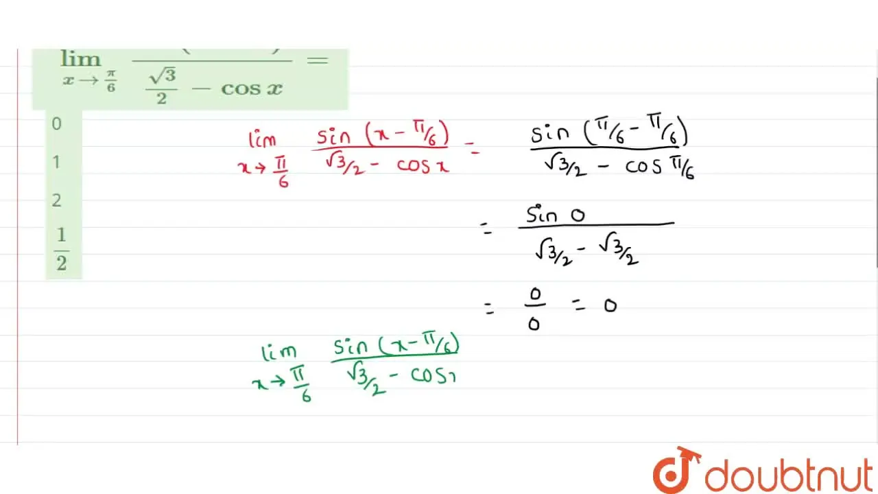 Telugu Lim x To Pi 6 Sin x pi 6 sqrt 3 2 cosx telugu-lim-x-to-pi-6-sin-x-pi-6-sqrt-3-2-cosx