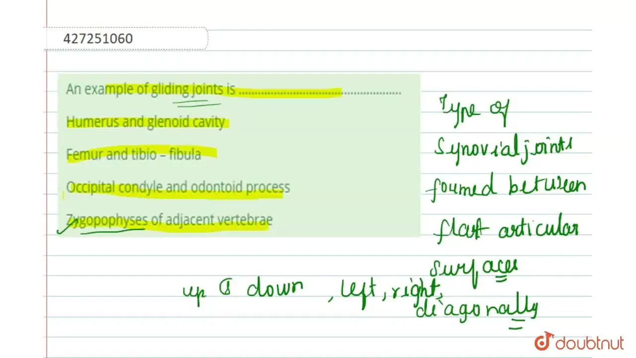 [Tamil Solution] An example of gliding joints is