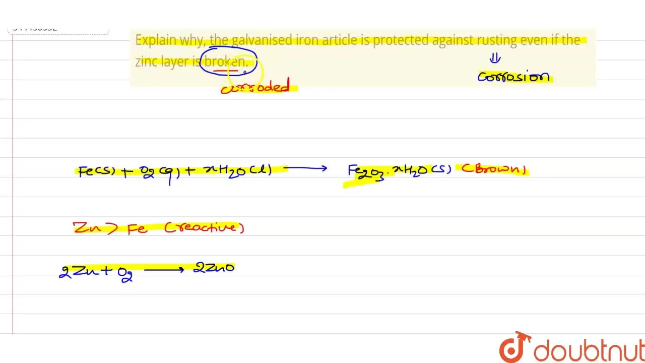 Explain why, the galvanised iron article is protected against rusting