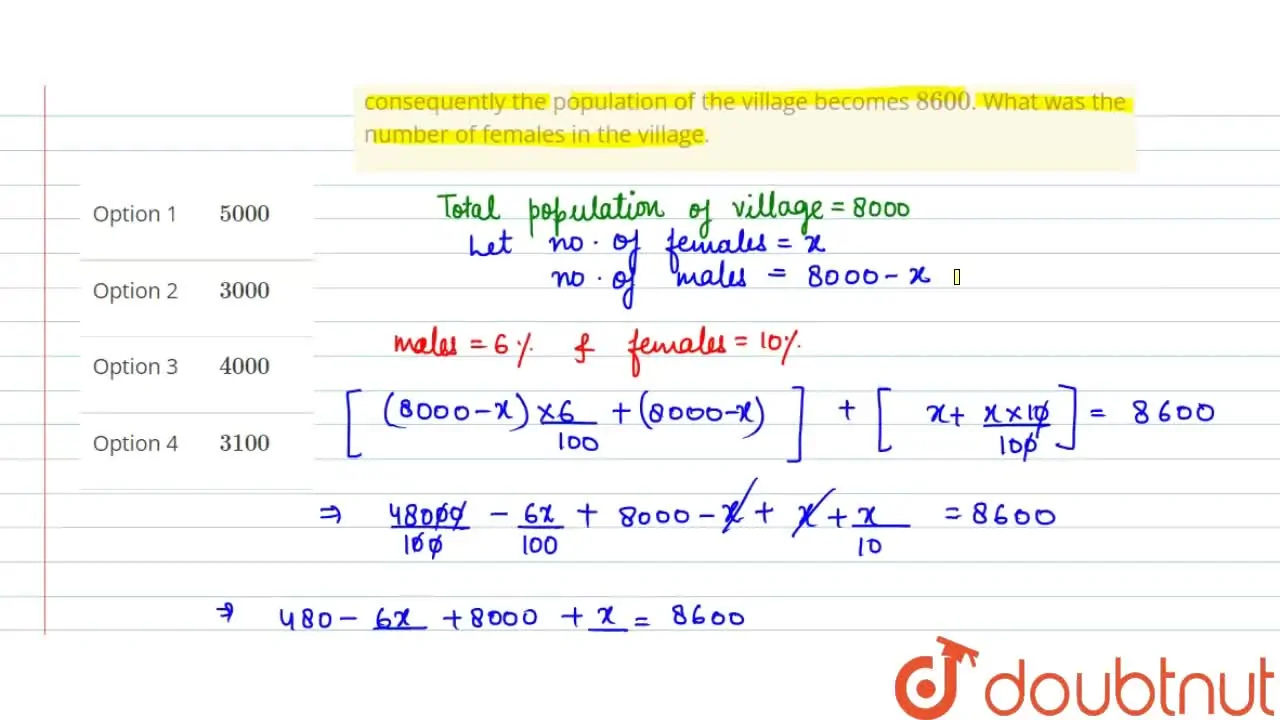 The total population of a village is 8000 . The number of males and fe
