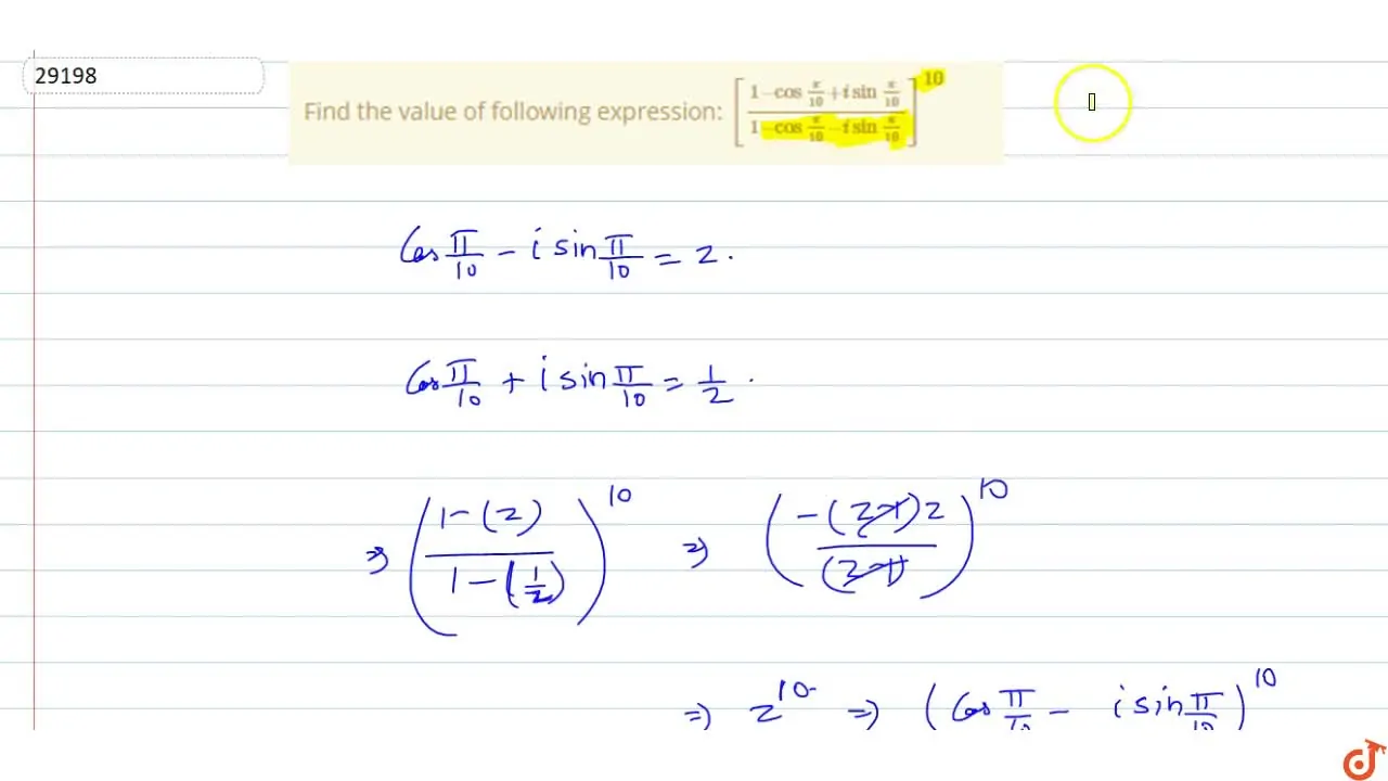 Find the value of following expression: [(1-cospi/(10)+isinpi/(10))/(1