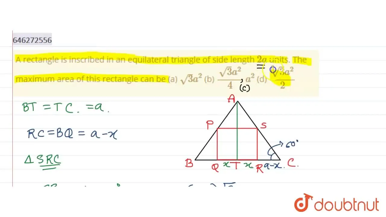 [Bengali] A rectangle is inscribed in an equilateral triangle of side