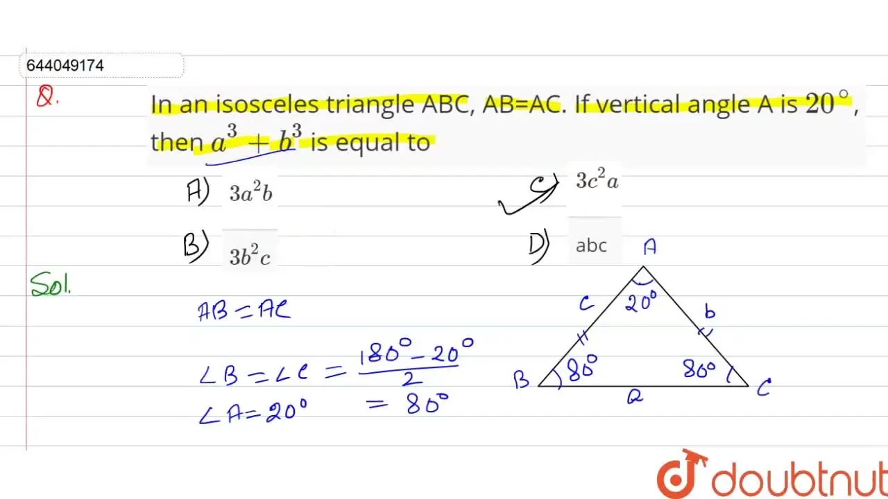 [Bengali] If in an isosceles triangle with base 'a', vertical angle 20