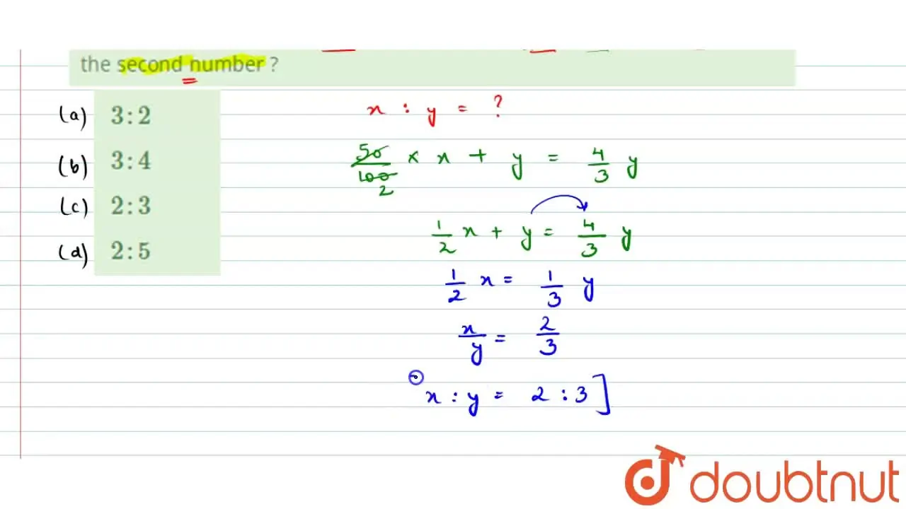 When 50 % of one number is added to the second number . The second num