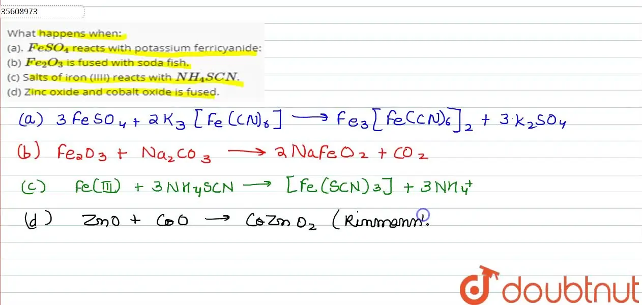 What happens when (a). FeSO(4) reacts with potassium ferricyanide