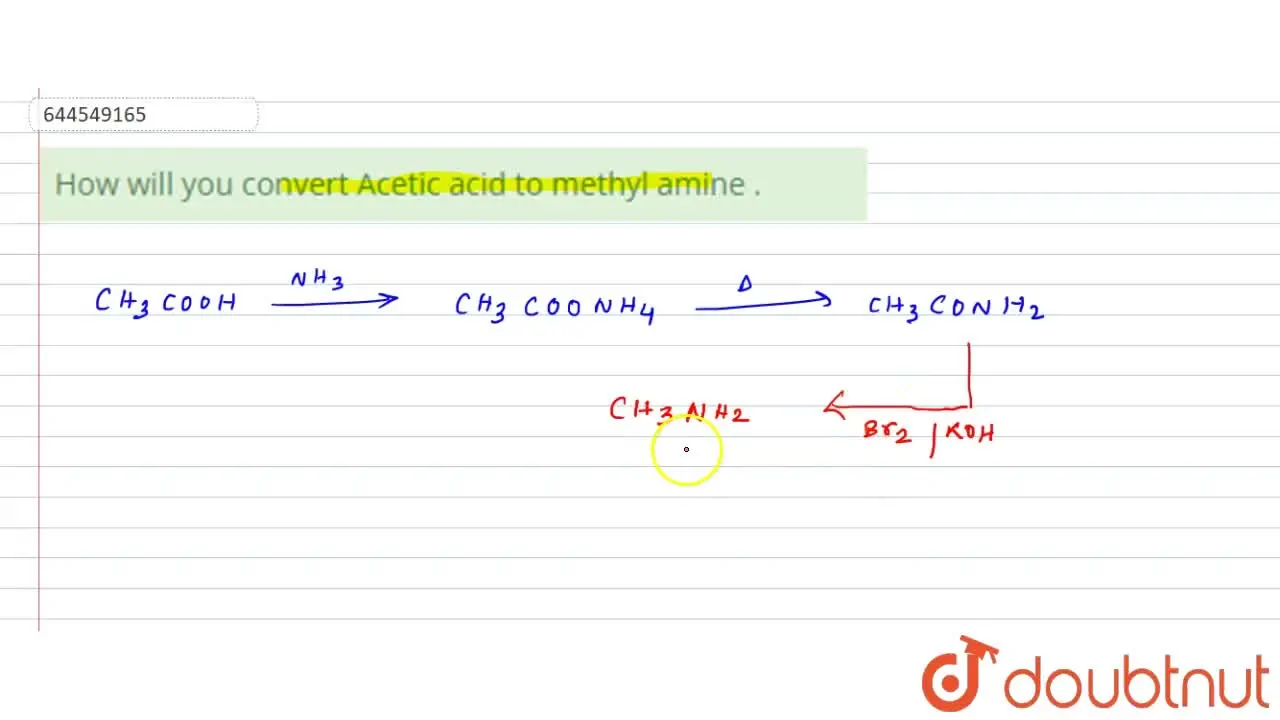 How will you convert Acetic acid to methyl amine