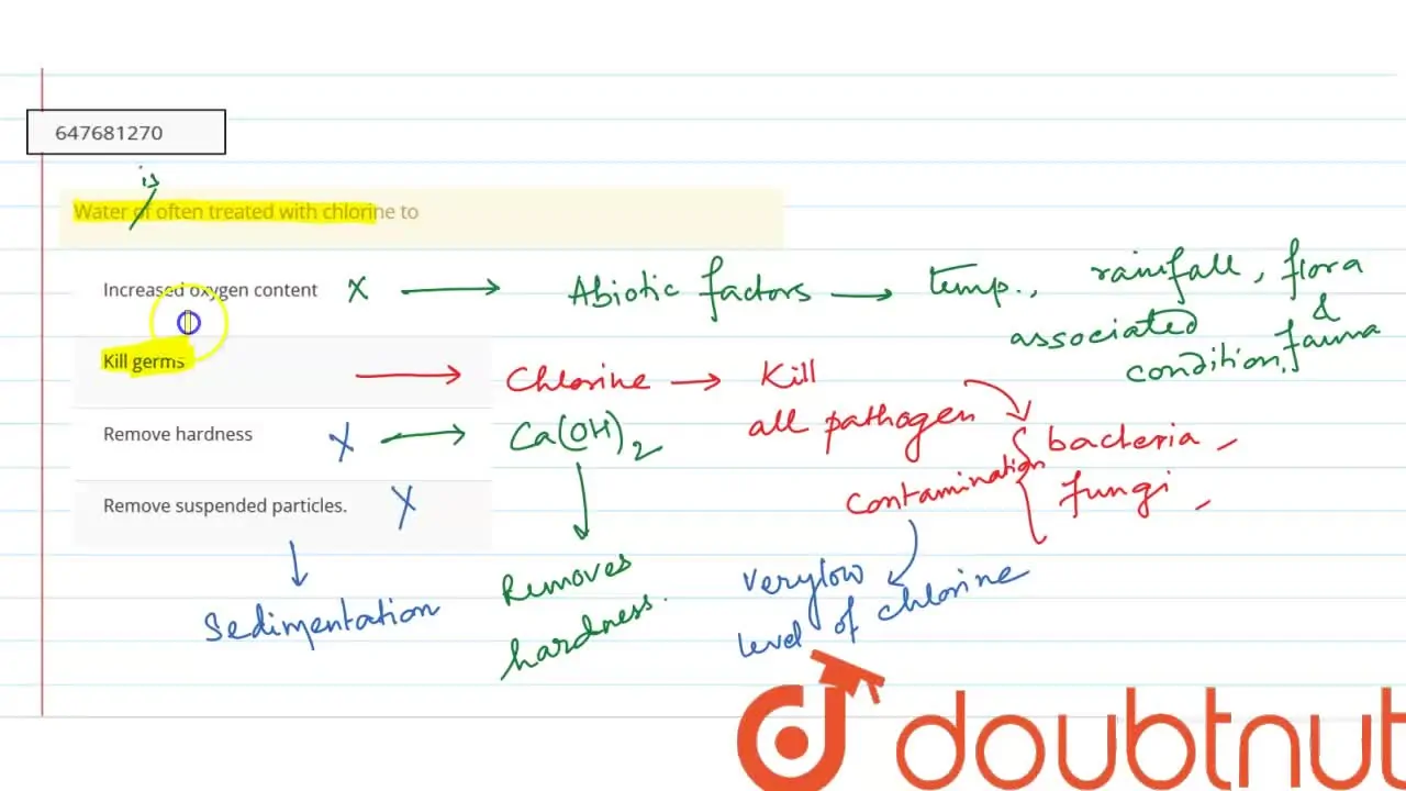 [Bengali Solution] Water of often treated with chlorine to