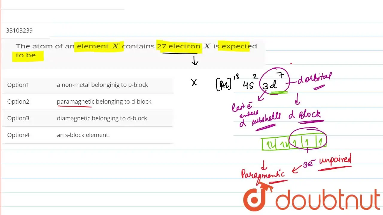 The atom of an element X contains 27 electron X is expected to be