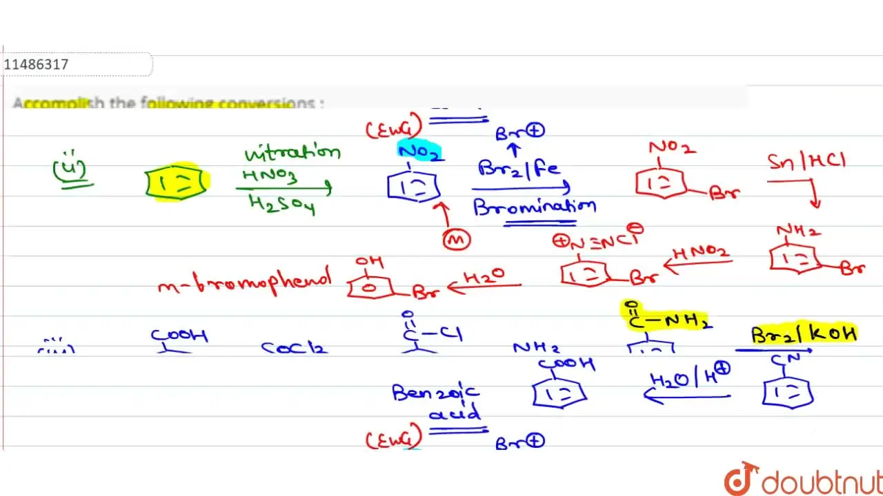 Accomplish The Following Conversions : I. Nitrobenzene To Benzoic Ac