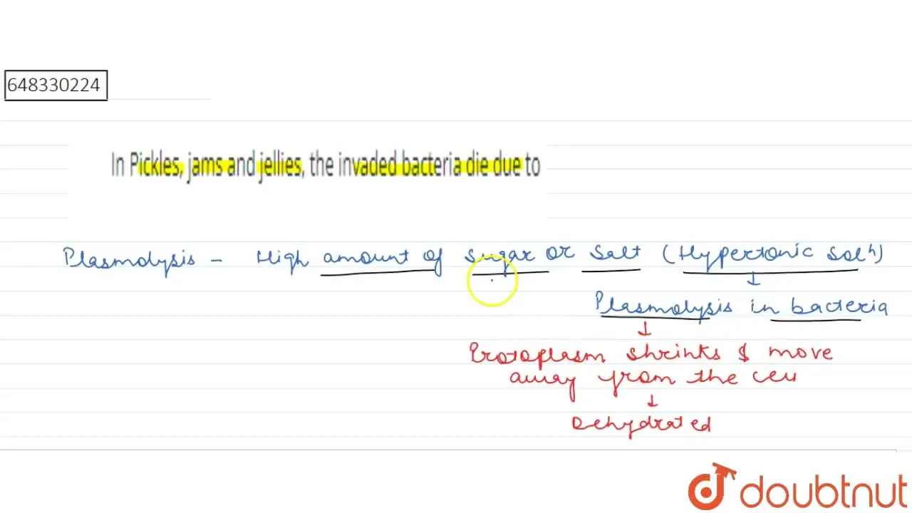 In Pickles, jams and jellies, the invaded bacteria die due to