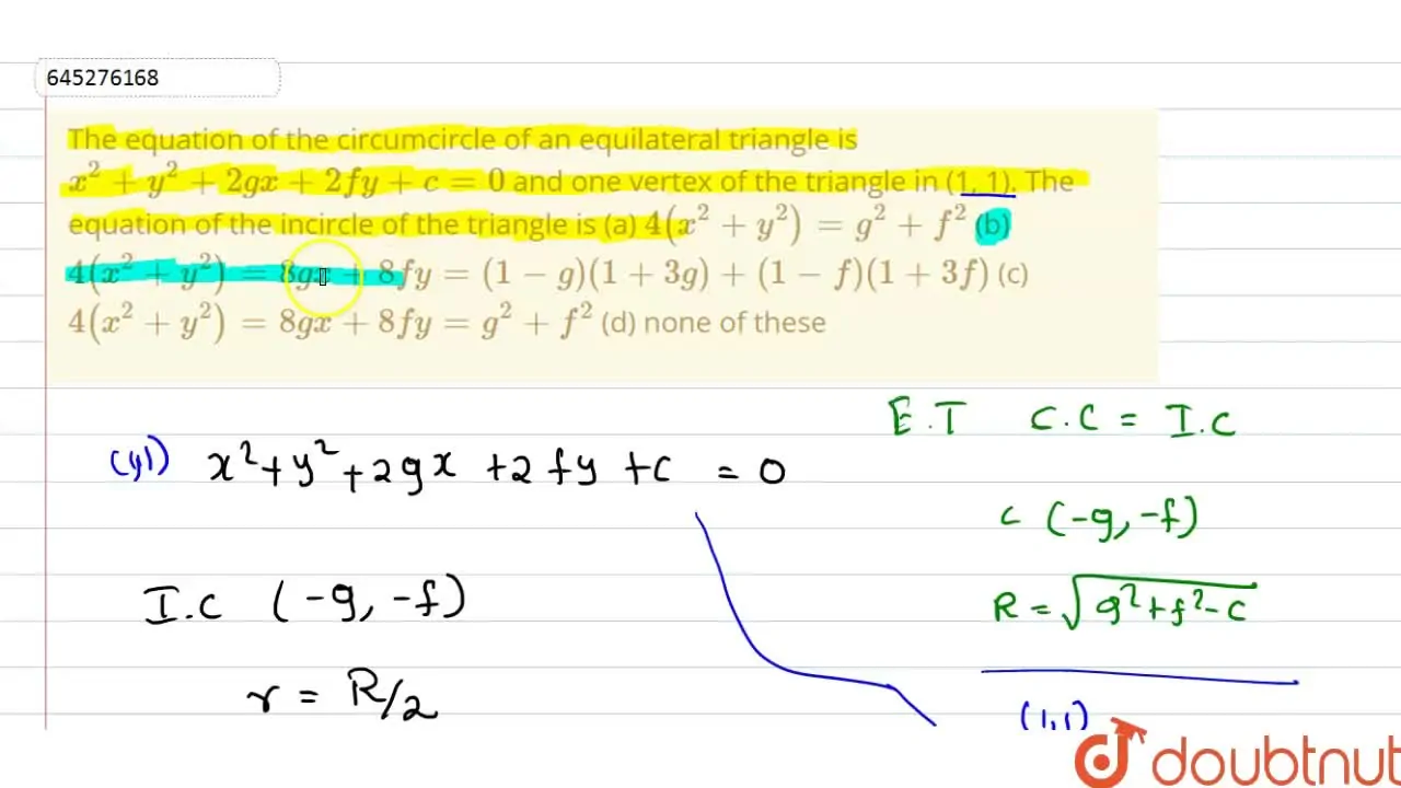 [Tamil] The equation of the circumcircle of an equilateral triangle is