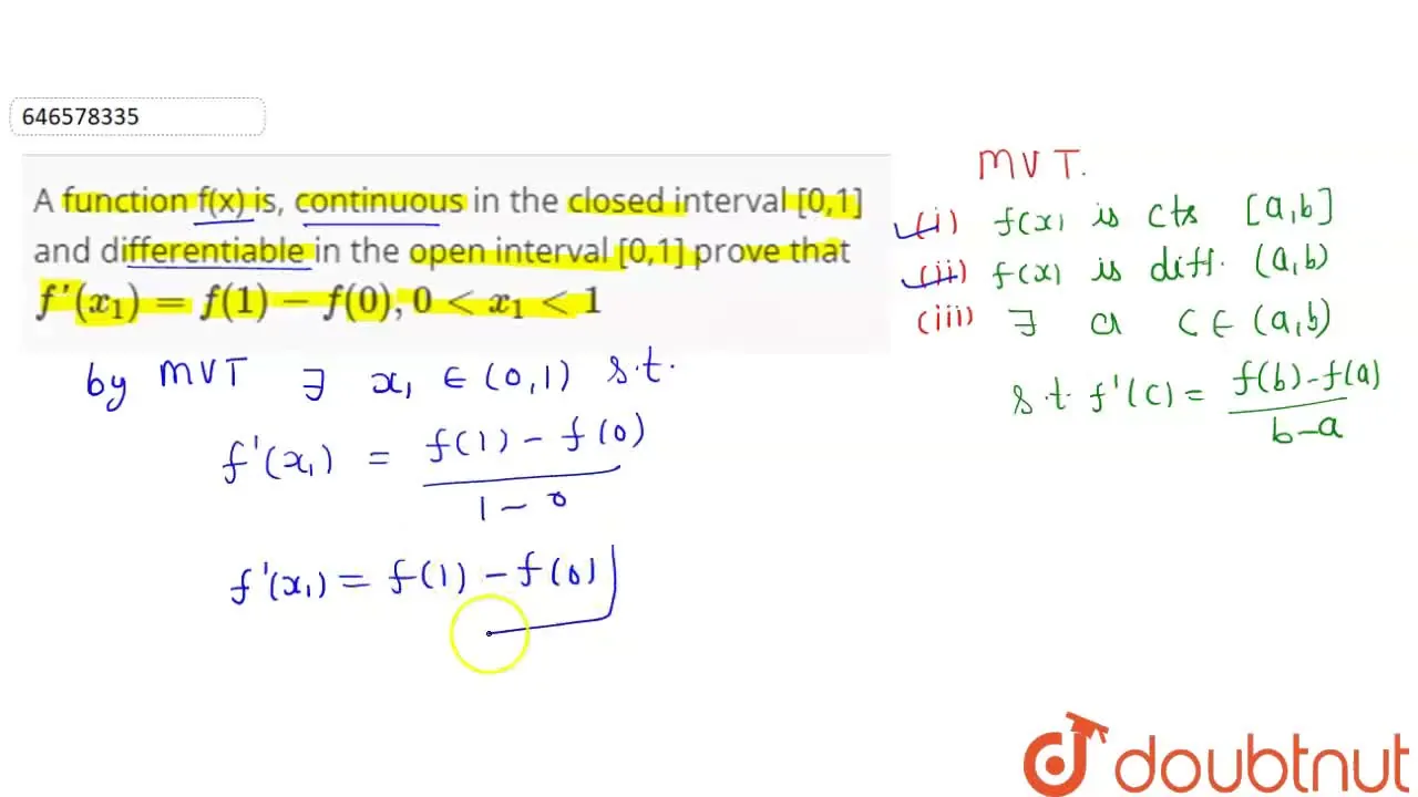 A function f x is continuous in the closed interval 0 1 and differ